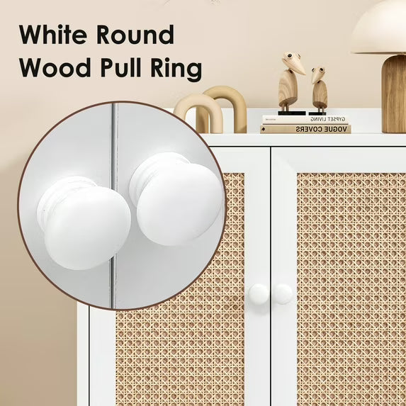 Farini 2Pcs Sideboard Buffet Cabinet Bar Cabinets with Rattan Decorated Doors(White)