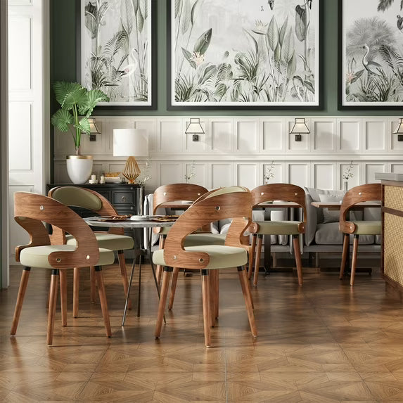Farini Set of 2 Wood Dining Chairs with Curved Backrest for Kitchen Dining Room, Green