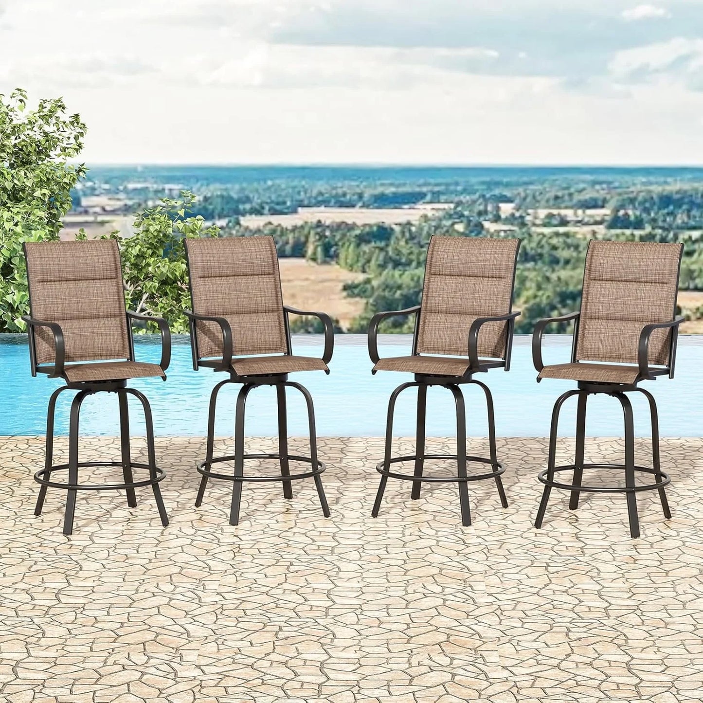 Farini Outdoor Bar Stools Set, 360°Swivel Patio Barstools with Textile Fabric,Ergonomic Comfort Bar Height Tall Outdoor Stools for Balcony