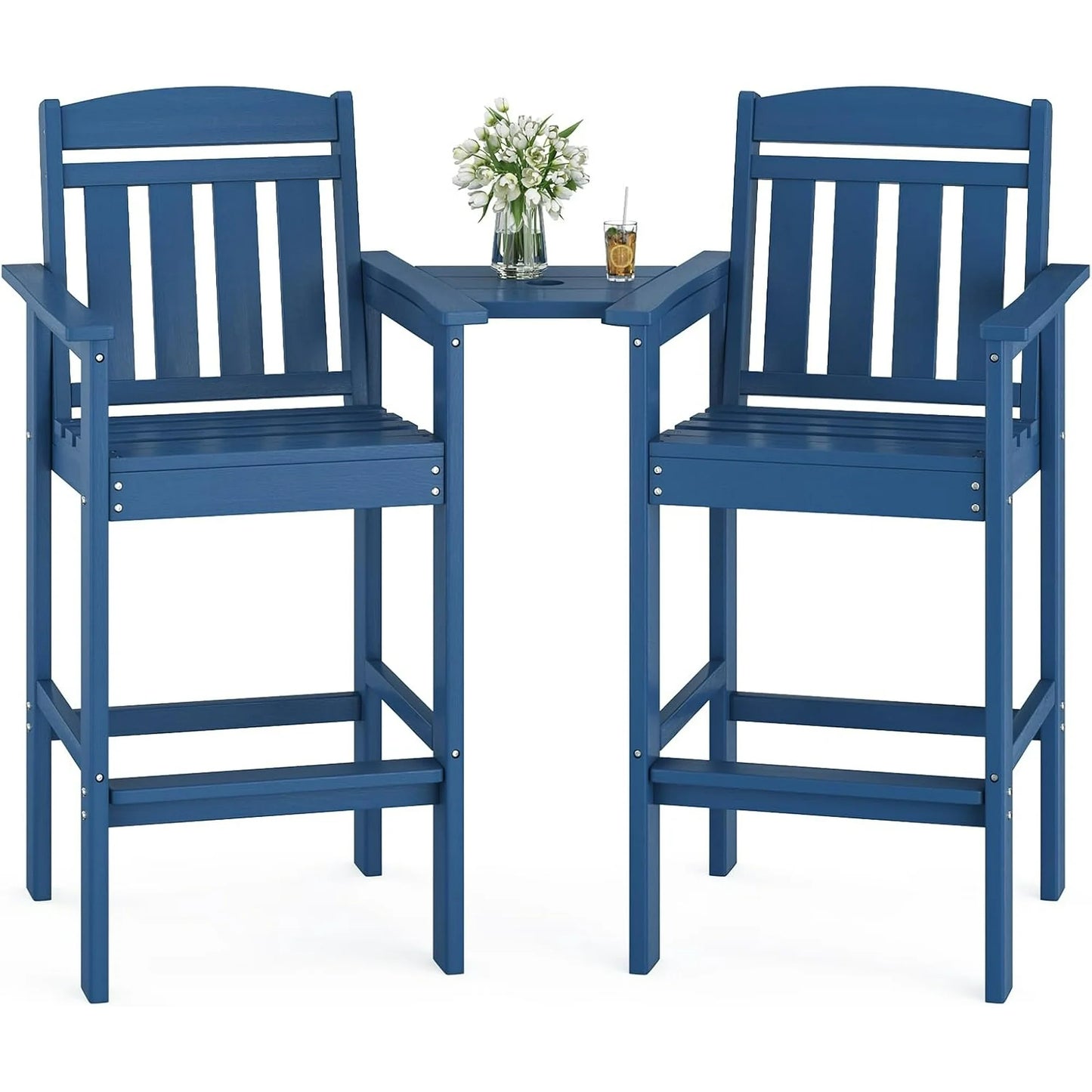 Farini Tall Adirondack Chairs Set of 2, HDPE Adirondack Bar Stools with Connecting Tray, Bar Height Adirondack Chair Patio Barstool, Ideal All Weather Tall Patio Chair for Balcony, Poolside, Backyard