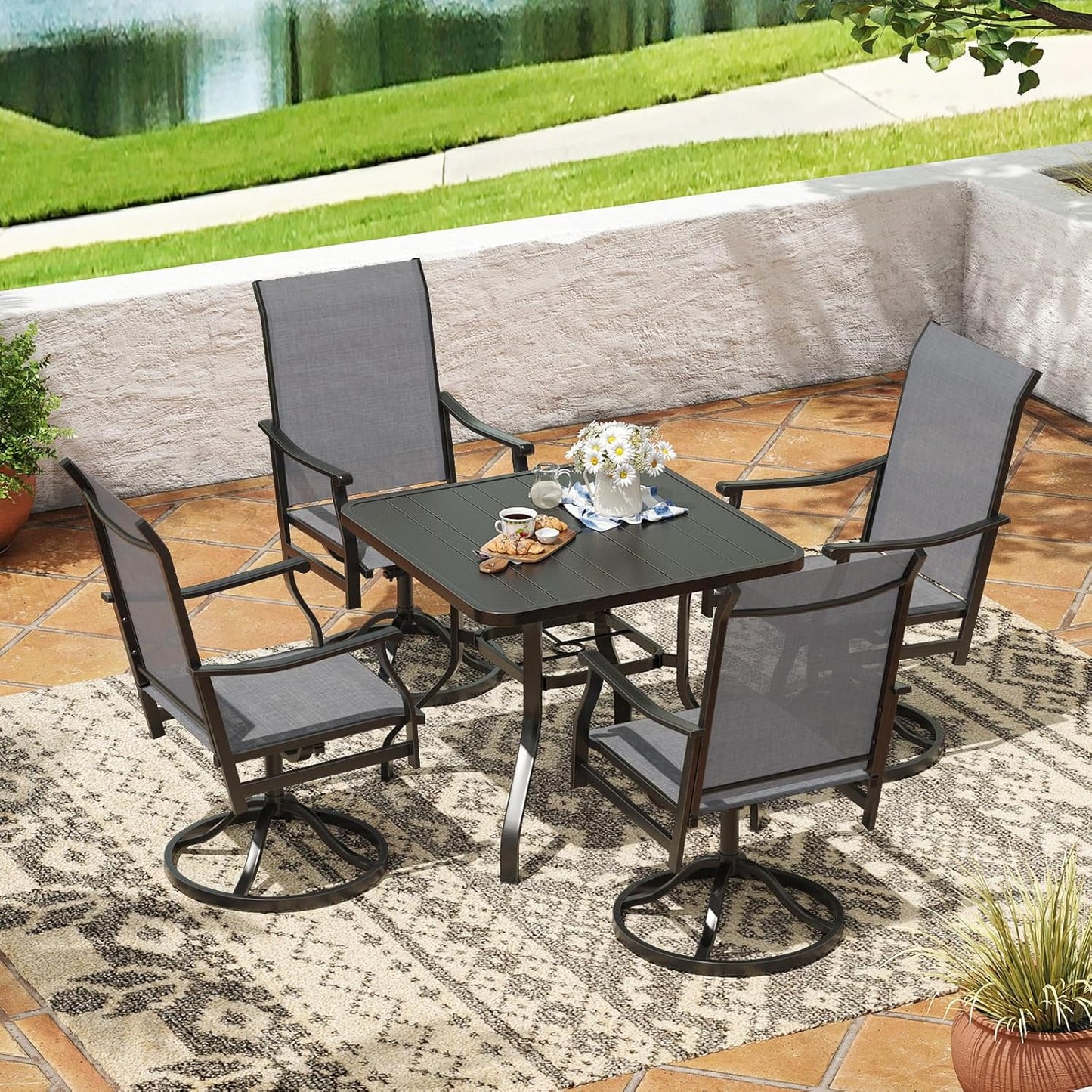 Farini Outdoor Dining Chairs Set, 360°Swivel Patio Dining Chair with Textilene Fabric, Outdoor Metal Armchair All Weather Resistant, Ergonomic Comfort, Perfect for Patio, Backyard, Balcony