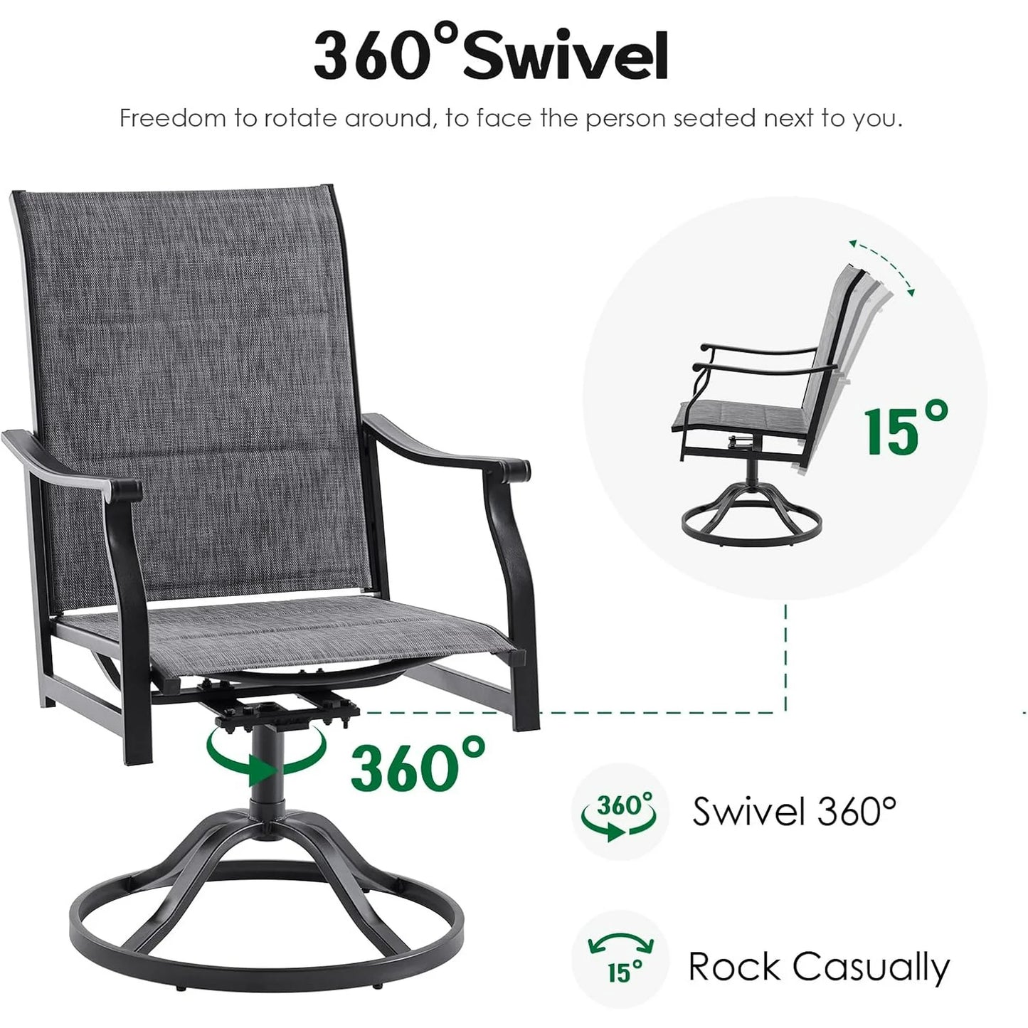 Farini Outdoor Dining Chairs Set, 360°Swivel Patio Dining Chair with Textilene Fabric, Outdoor Metal Armchair All Weather Resistant, Ergonomic Comfort, Perfect for Patio, Backyard, Balcony