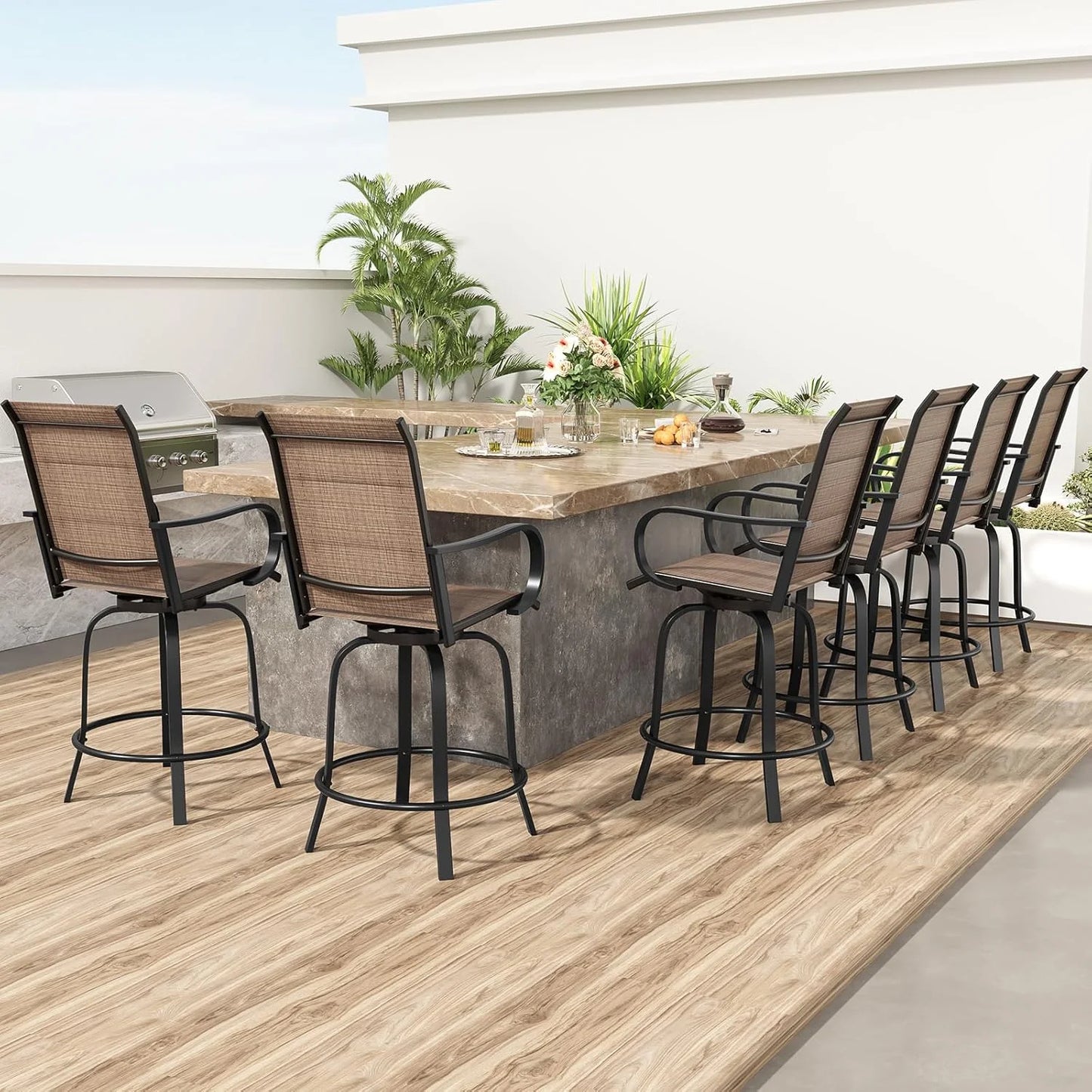 Farini Outdoor Bar Stools Set, 360°Swivel Patio Barstools with Textile Fabric,Ergonomic Comfort Bar Height Tall Outdoor Stools for Balcony