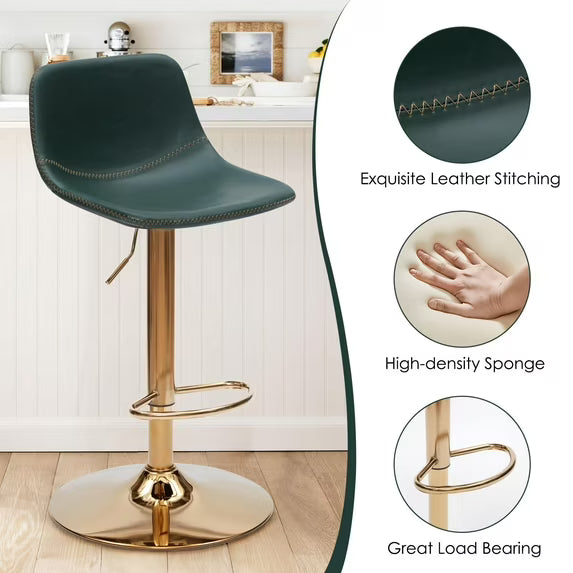 Farini Adjustable Bar Stools Set of 2, Modern Swivel Bar Stools, Bar Height Stools with Back Support, Pu Leather Bar Stool for Kitchen Island Counter