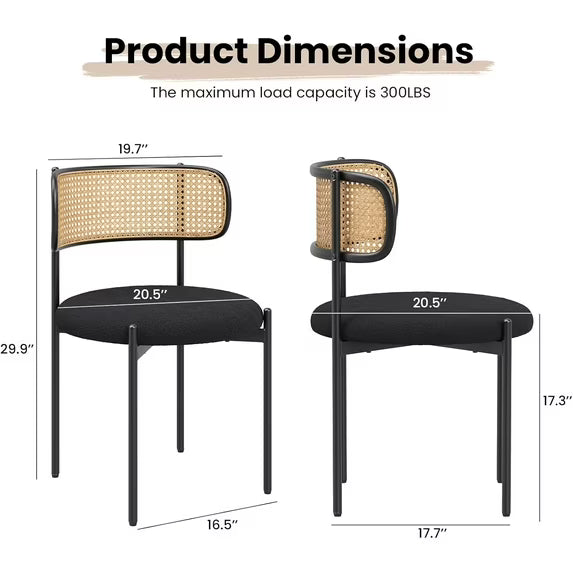 Farini Mid-Century Modern Dining Set, 47" Round Wood Kitchen Table & 4 Upholstered Chairs, Seats 4-6, for Kitchen, Dining Room, Black
