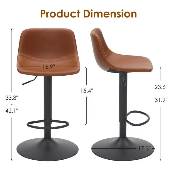Farini Adjustable Bar Stools Set of 2, Modern Swivel Bar Stools, Bar Height Stools with Back Support, Pu Leather Bar Stool for Kitchen Island Counter