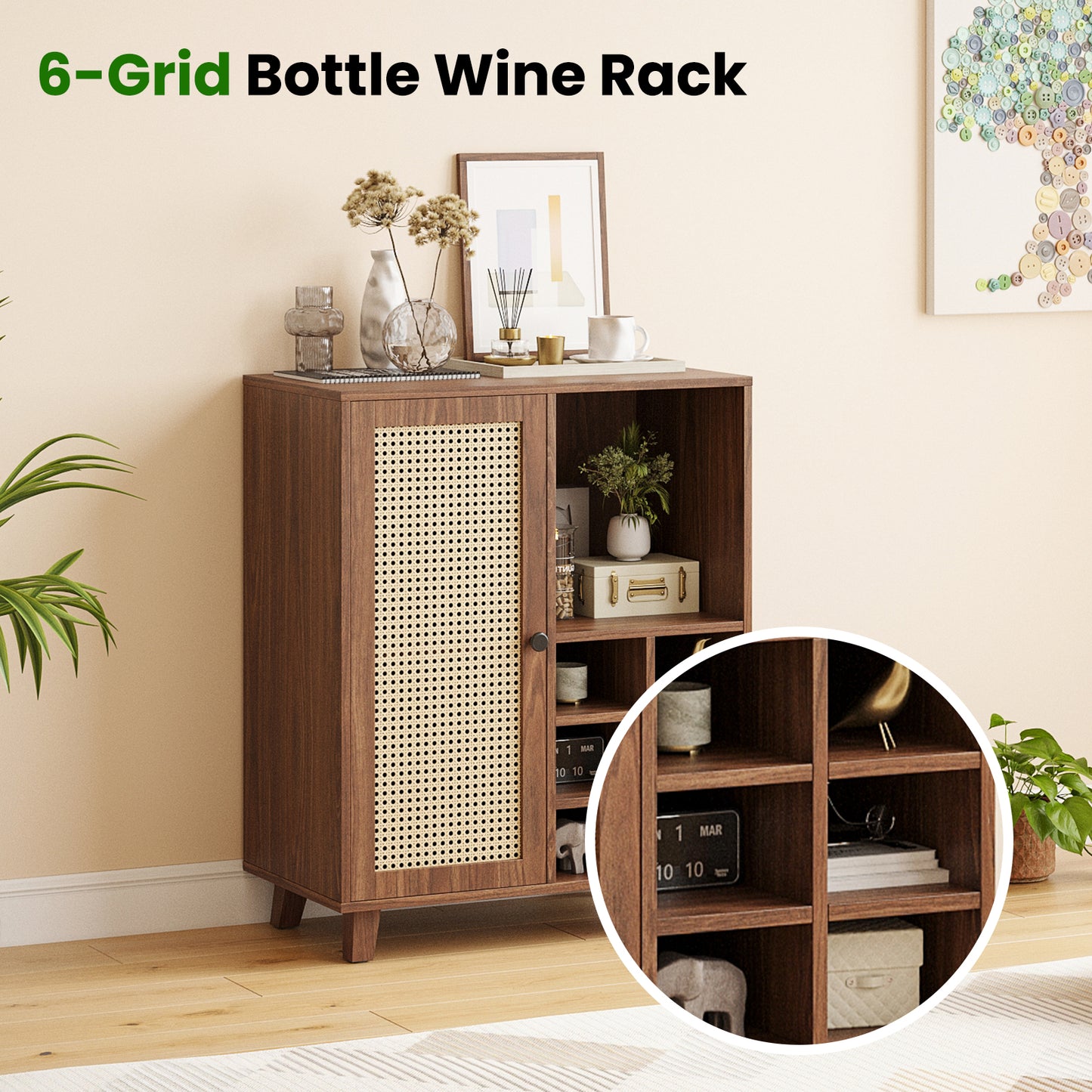 Farini Sideboard Buffet Cabinet, Bar Cabinet with Wine Racks and Adjustable Shelf for Kitchen, Living Room, Home Bar, Walnut