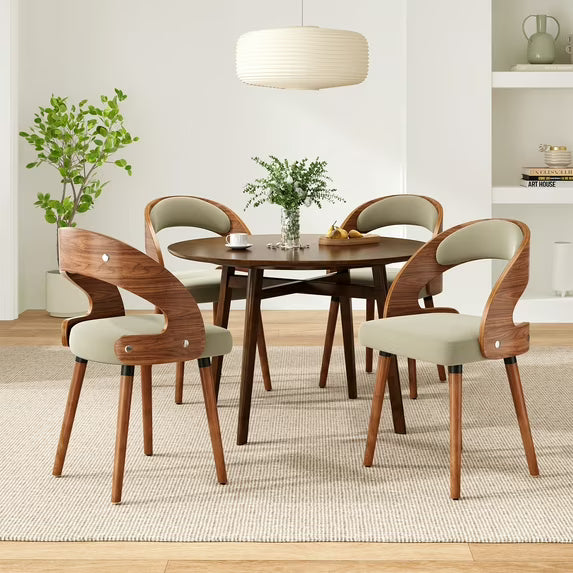 Farini Set of 2 Wood Dining Chairs with Curved Backrest for Kitchen Dining Room, Green