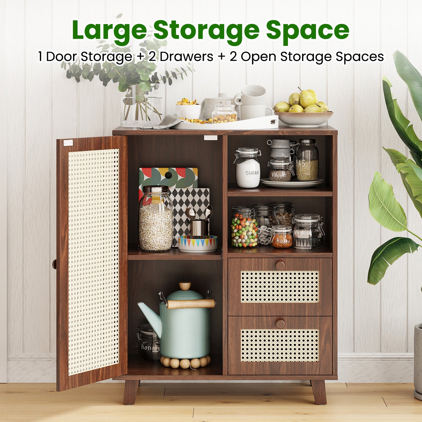 Farini Sideboard Buffet Cabinet, Accent Cabinet with Drawers and Adjustable Shelf for Kitchen, Living Room, Entryway, Walnut