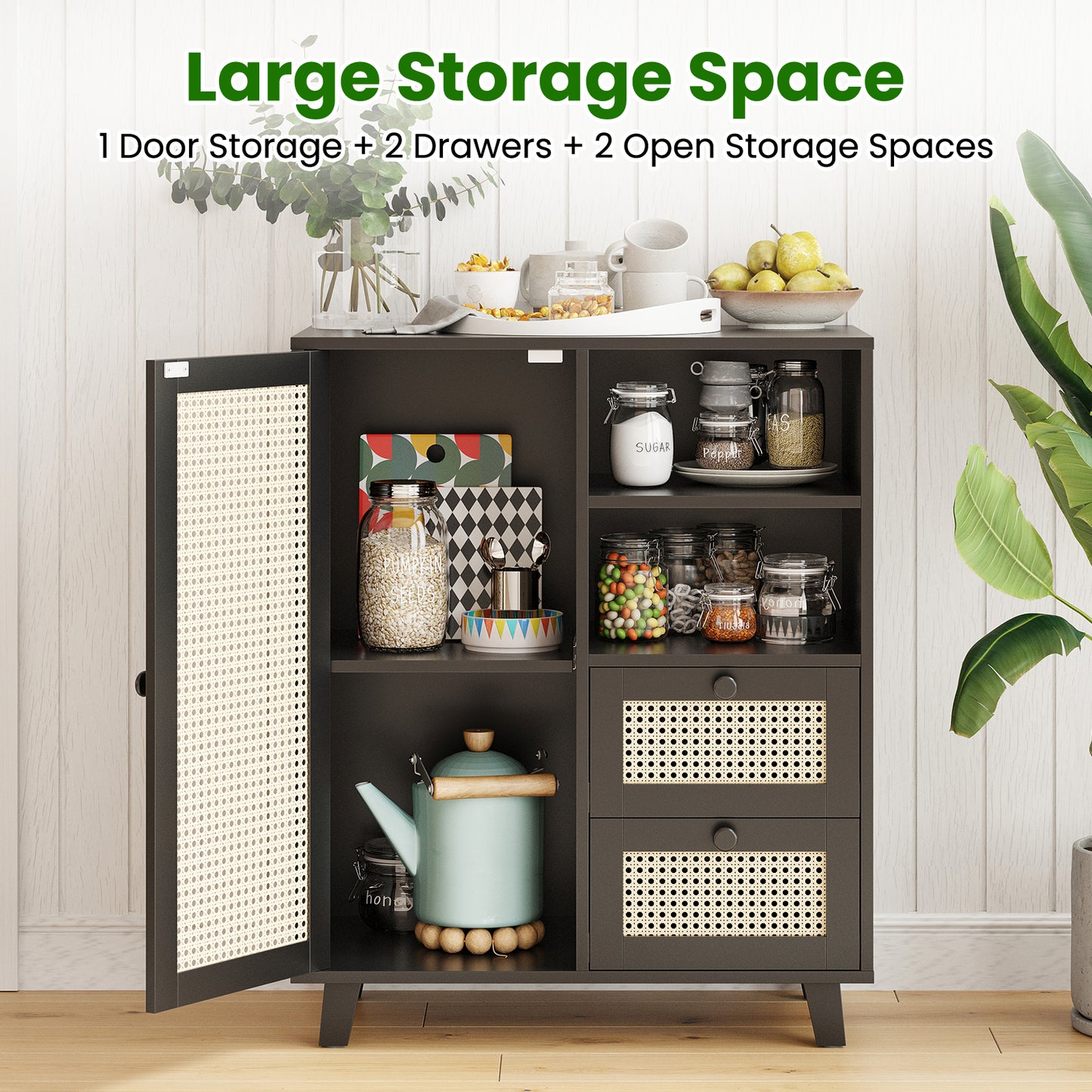 Farini Sideboard Buffet Cabinet, Accent Cabinet with Drawers and Adjustable Shelf for Kitchen, Living Room, Entryway, Black