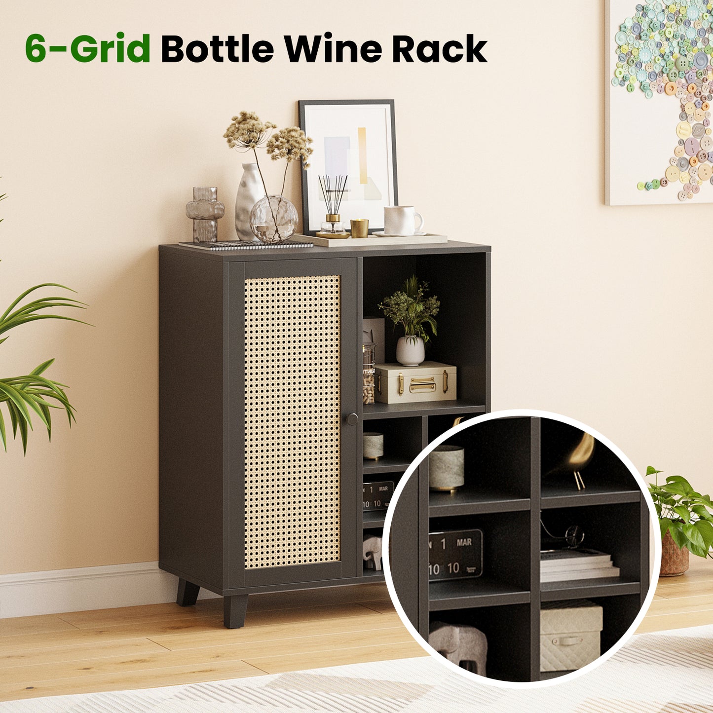 Farini Sideboard Buffet Cabinet, Bar Cabinet with Wine Racks and Adjustable Shelf for Kitchen, Living Room, Home Bar, Black