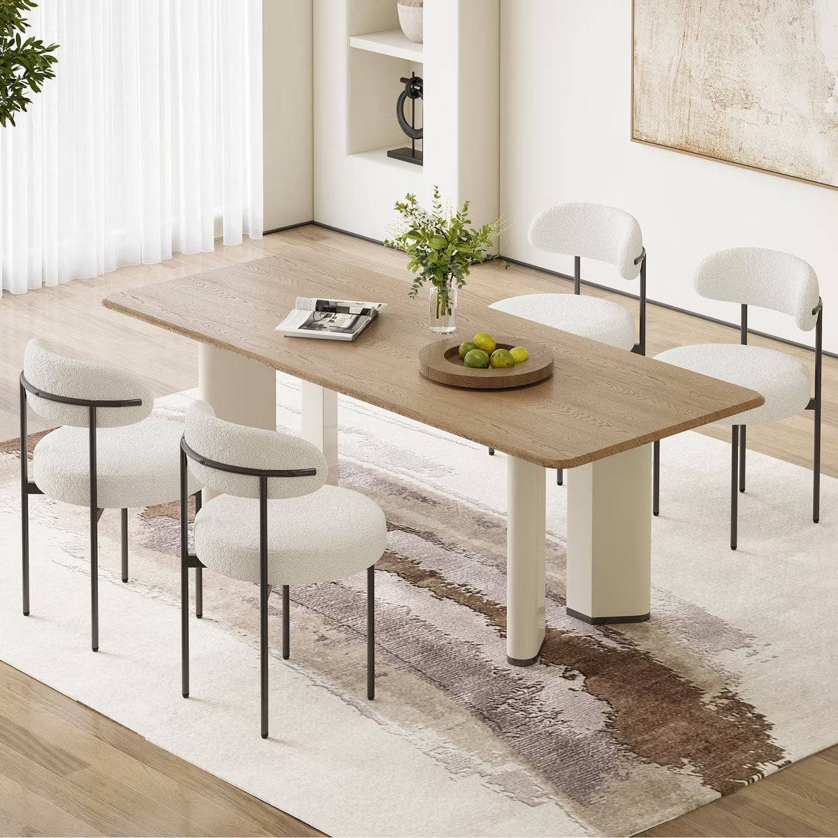 Farini Mid-Century Modern Dining Chairs Set of 4, Upholstered Kitchen Chairs with Metal Legs for Dining Room, Living Room, Cafe, Beige