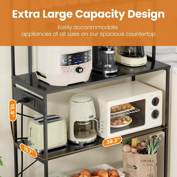 Farini 39" Kitchen Bakers Rack with Electrical Outlets, 5-Tier Microwave Stand & Coffee Bar Station with Storage for Kitchen Island, Black