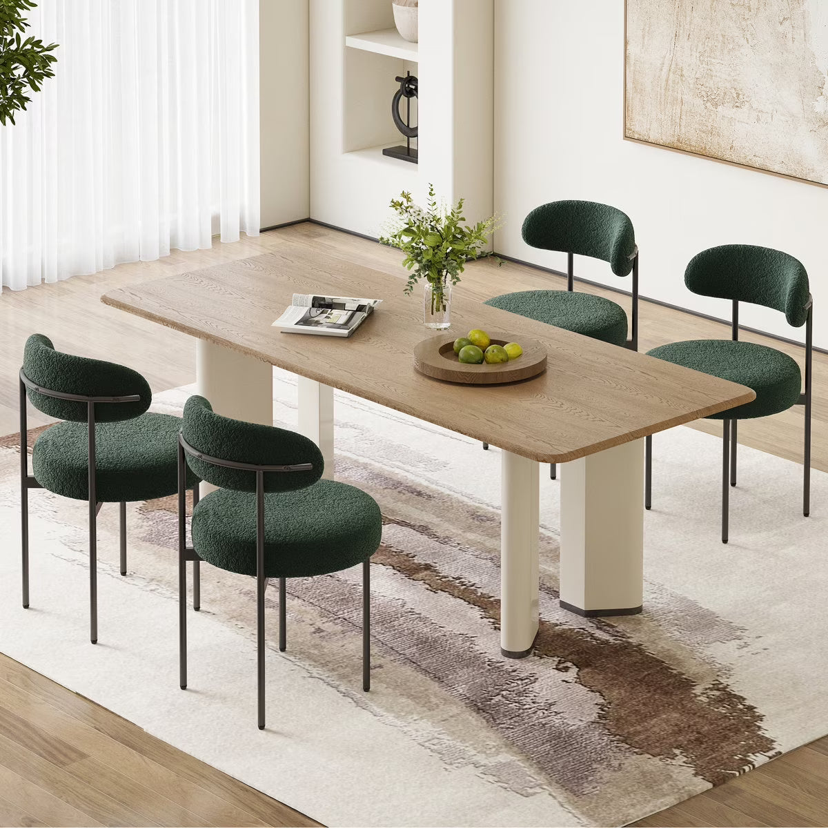Farini Mid-Century Modern Dining Chairs Set of 4, Upholstered Kitchen Chairs with Metal Legs for Dining Room, Living Room, Cafe, Green