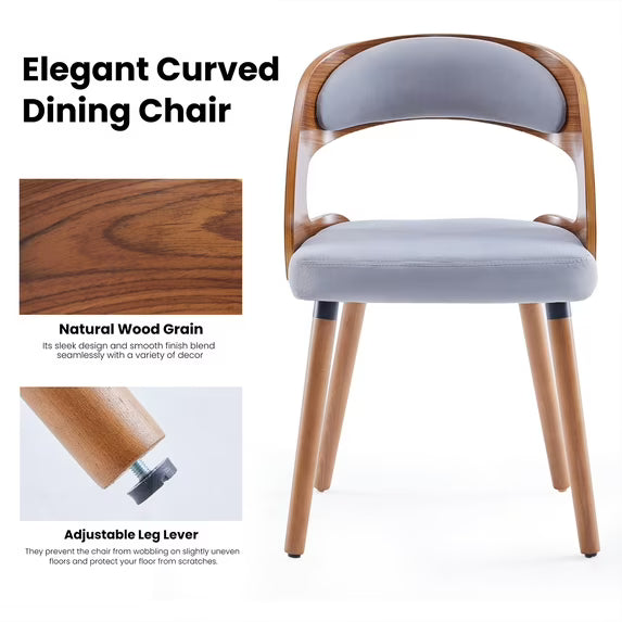 Farini Set of 4 Wood Dining Chairs with Curved Backrest for Kitchen Dining Room, Khaki