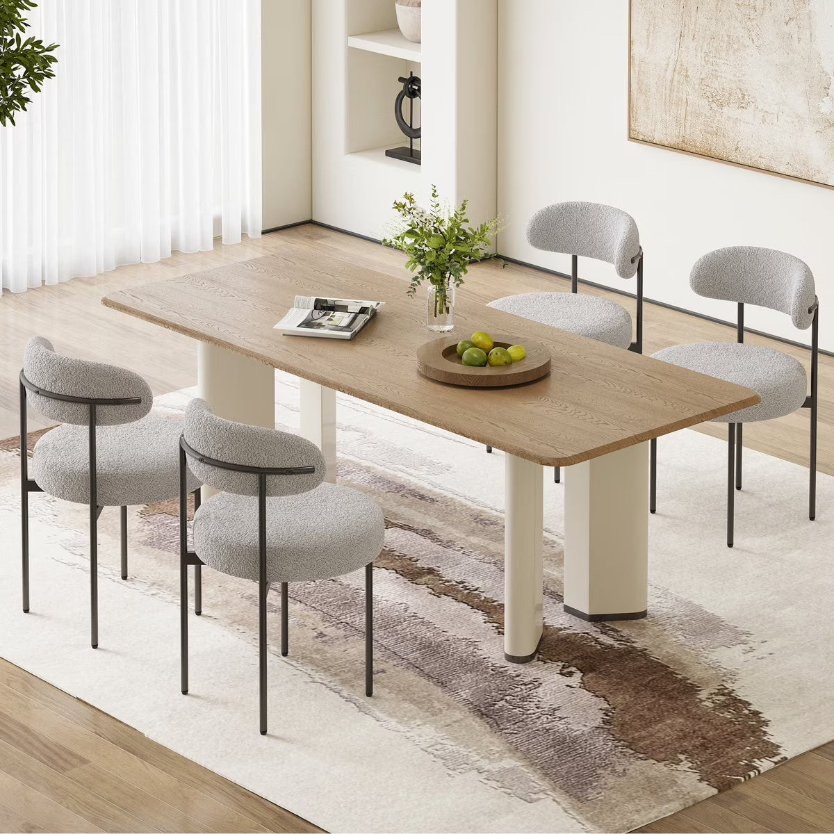 Farini Mid-Century Modern Dining Chairs Set of 4, Upholstered Kitchen Chairs with Metal Legs for Dining Room, Living Room, Cafe, Gray