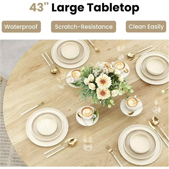 Farini 43" Round Dining Table, Modern Wood Kitchen Table with Metal Base, Seats 4, for Dining Room or Kitchen, Natural