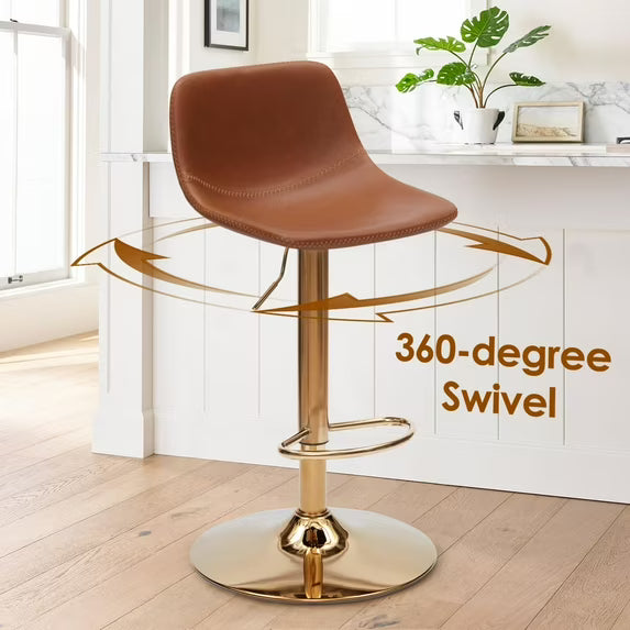 Farini Adjustable Bar Stools Set of 2, Modern Swivel Bar Stools, Bar Height Stools with Back Support, Pu Leather Bar Stool for Kitchen Island Counter