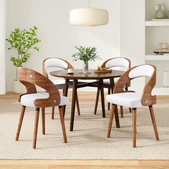 Farini Set of 4 Wood Dining Chairs with Curved Backrest for Kitchen Dining Room, Beige