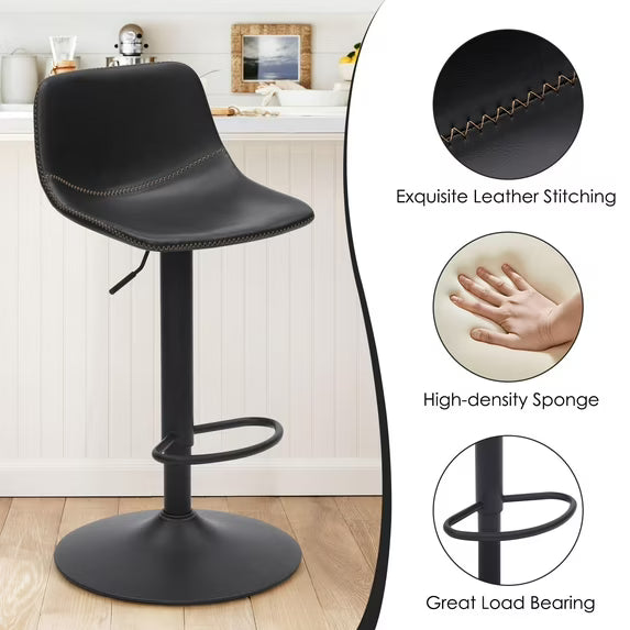 Farini Adjustable Bar Stools Set of 2, Modern Swivel Bar Stools, Bar Height Stools with Back Support, Pu Leather Bar Stool for Kitchen Island Counter