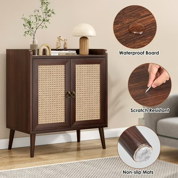 Farini 2Pcs Sideboard Buffet Cabinet Bar Cabinets with Rattan Decorated Doors(Walnut)