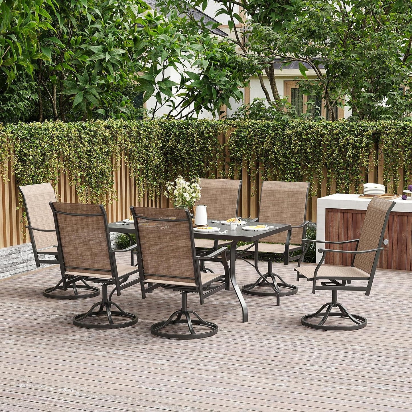 Farini Outdoor Dining Chairs Set, 360°Swivel Patio Dining Chair with Textilene Fabric, Outdoor Metal Armchair All Weather Resistant, Ergonomic Comfort, Perfect for Patio, Backyard, Balcony