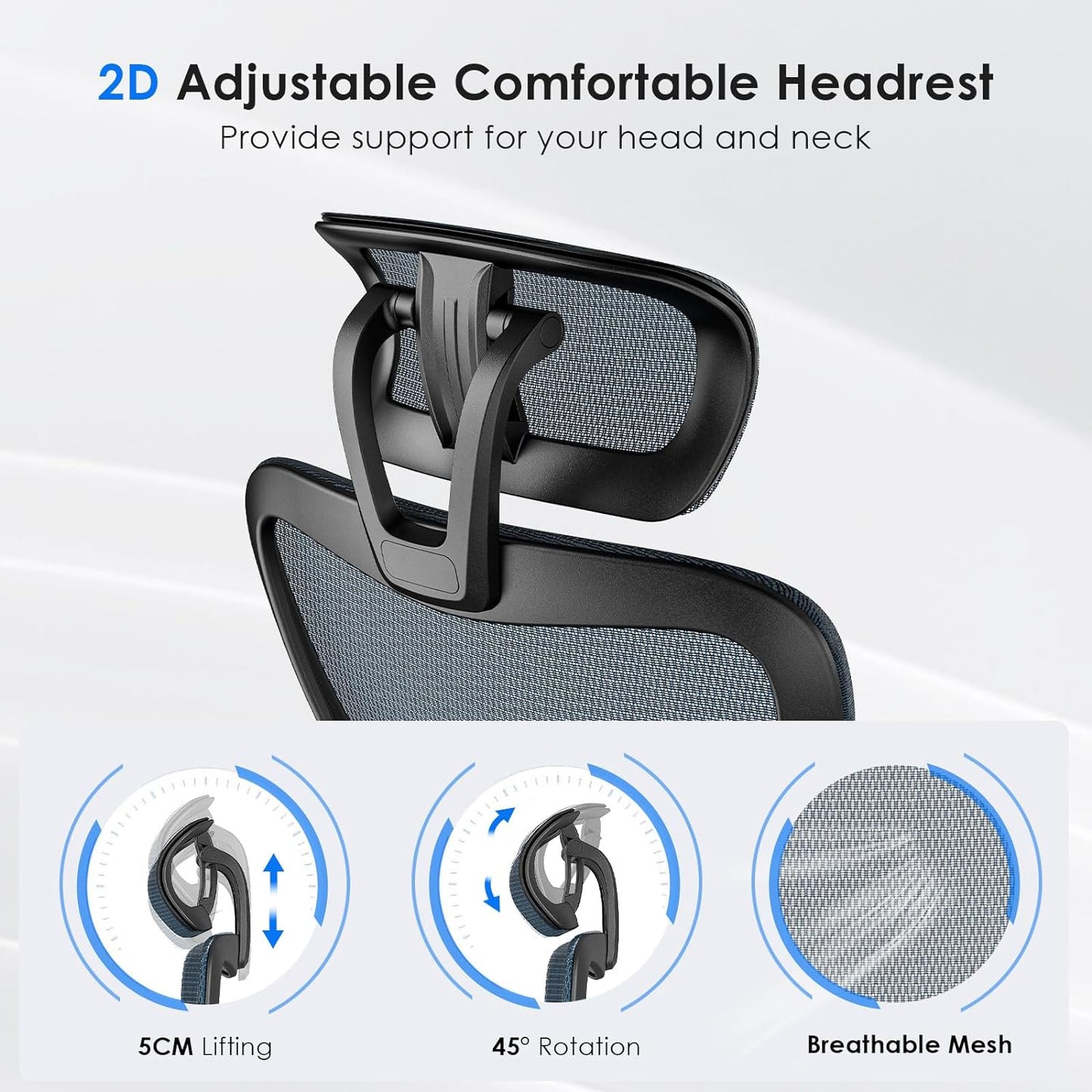 Farini Ergonomic Mesh Office Chair, Computer Desk Chair Ergonomic with Headrest, Adjustable Lumbar Support and 3D Armrests, High Back Office Chair