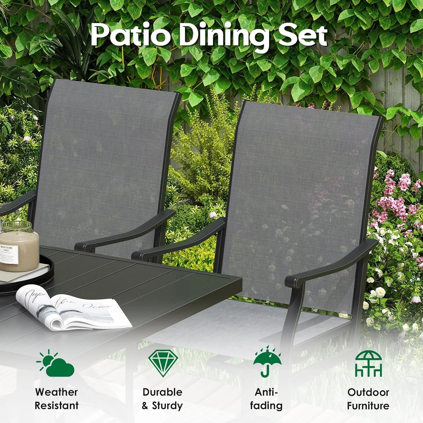 Farini Outdoor Dining Chairs Set, 360°Swivel Patio Dining Chair with Textilene Fabric, Outdoor Metal Armchair All Weather Resistant, Ergonomic Comfort, Perfect for Patio, Backyard, Balcony