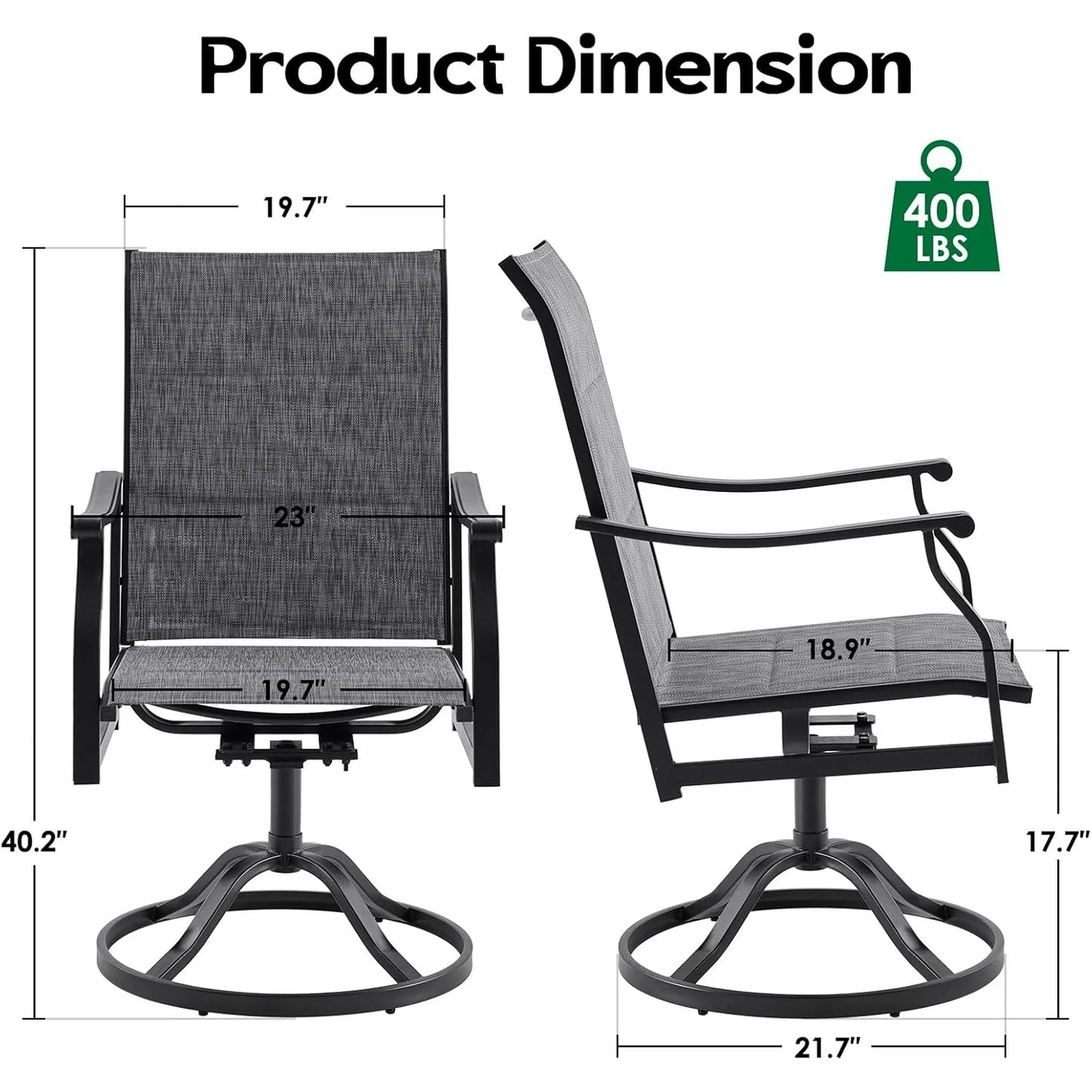 Farini Outdoor Dining Chairs Set, 360°Swivel Patio Dining Chair with Textilene Fabric, Outdoor Metal Armchair All Weather Resistant, Ergonomic Comfort, Perfect for Patio, Backyard, Balcony