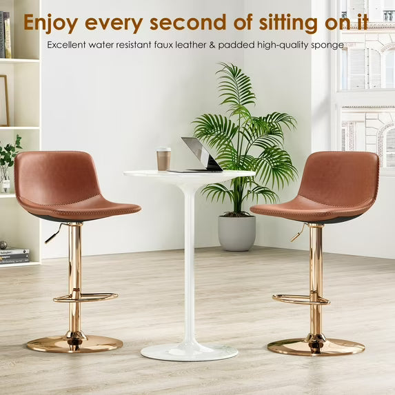 Farini Adjustable Bar Stools Set of 2, Modern Swivel Bar Stools, Bar Height Stools with Back Support, Pu Leather Bar Stool for Kitchen Island Counter