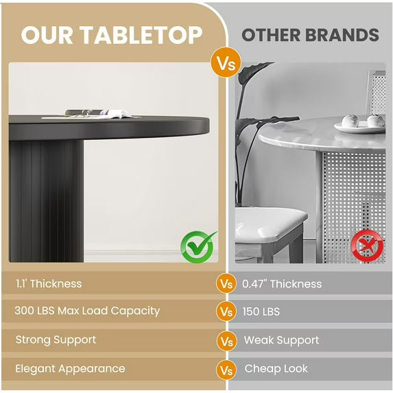 Farini 43" Round Dining Table, Modern Wood Kitchen Table with Metal Base, Seats 4, for Dining Room or Kitchen, Black