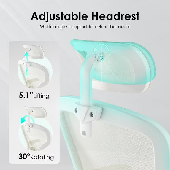 Farini Ergonomic Office Chair, Home Office Desk Chair with Headrest, High Back Computer Chair with Armrests and Adjustable Lumbar Support for Home Office Study Room, White & Beige