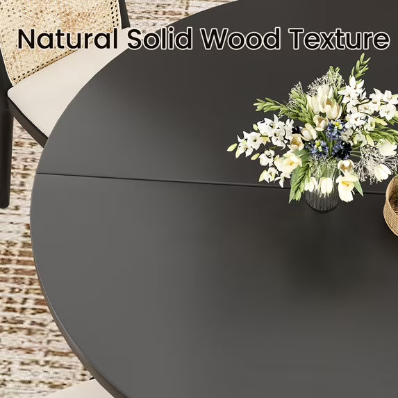 Farini 43" Round Dining Table, Modern Wood Kitchen Table with Hidden Storage & Metal Base, Seats 4, for Dining Room or Kitchen, Black