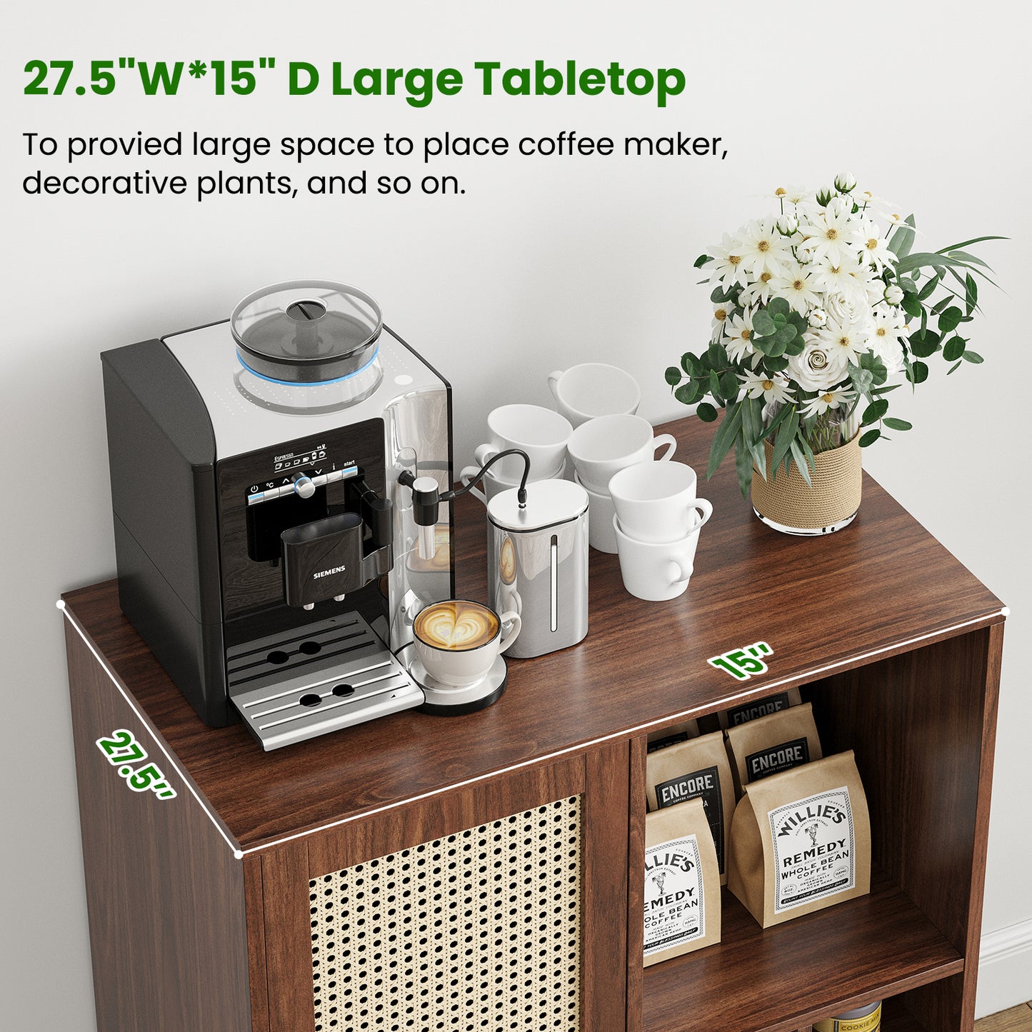 Farini Sideboard Buffet Cabinet, Bar Cabinet with Wine Racks and Adjustable Shelf for Kitchen, Living Room, Home Bar, Walnut