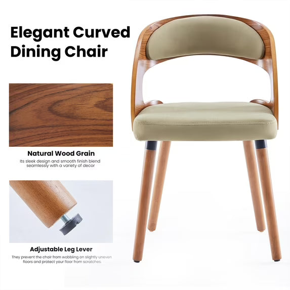 Farini Set of 4 Wood Dining Chairs with Curved Backrest for Kitchen Dining Room, Green