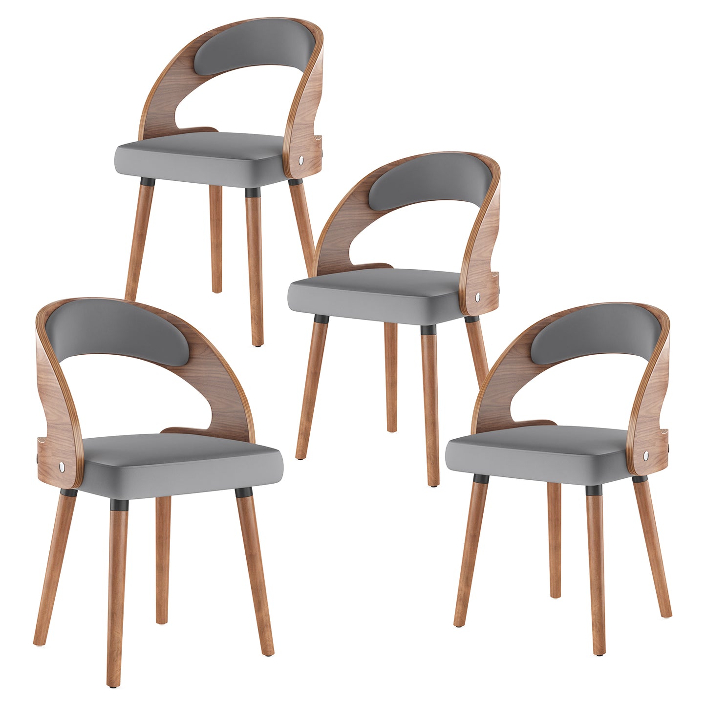 Farini Set of 4 Wood Dining Chairs with Curved Backrest for Kitchen Dining Room, Dark Gray