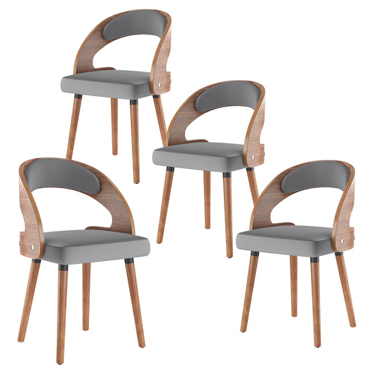Farini Set of 4 Wood Dining Chairs with Curved Backrest for Kitchen Dining Room, Dark Gray
