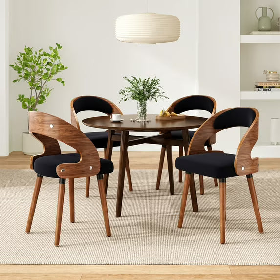 Farini Set of 2 Wood Dining Chairs with Curved Backrest for Kitchen Dining Room, Black