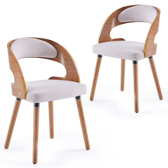 Farini Set of 4 Wood Dining Chairs with Curved Backrest for Kitchen Dining Room, Light Grey
