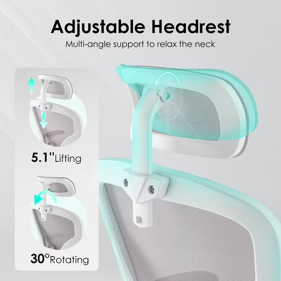 Farini Ergonomic Office Chair, Home Office Desk Chair with Headrest, High Back Computer Chair with Armrests and Adjustable Lumbar Support.for Home Office Study Room Bedroom, White & Gray