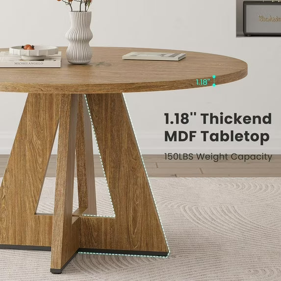 Farini 47" Round Dining Table,Wooden Kitchen Table with Metal Base, Seats 4–7, for Dining Room, Kitchen & Living Room, Walnut