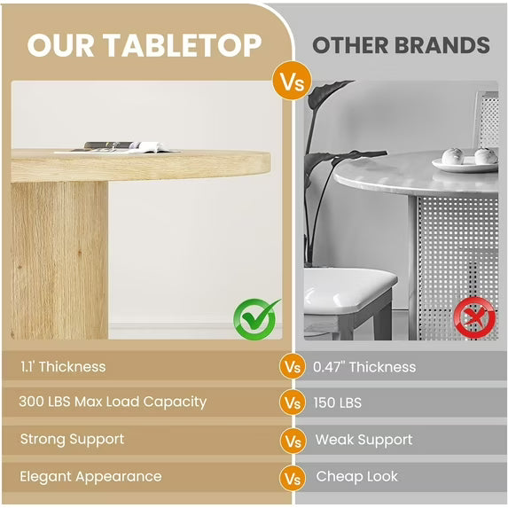 Farini 43" Round Dining Table, Modern Wood Kitchen Table with Metal Base, Seats 4, for Dining Room or Kitchen, Natural