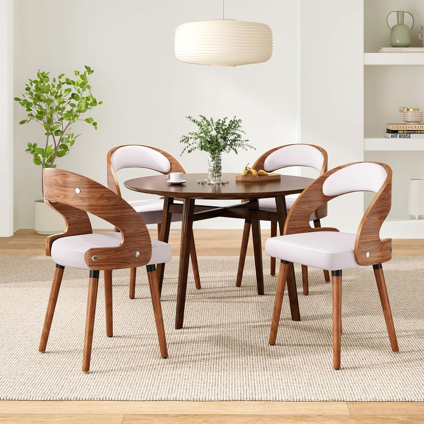 Farini Set of 2 or 4 Wood Dining Chairs with Curved Backrest for Kitchen Dining Room