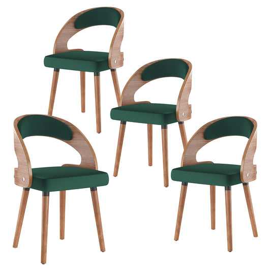Farini Set of 4 Wood Dining Chairs with Curved Backrest for Kitchen Dining Room, Dark Green