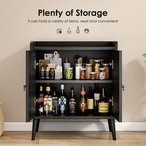 Farini Sideboard Buffet Cabinet Bar Cabinets with Rattan Decorated Doors(Black)
