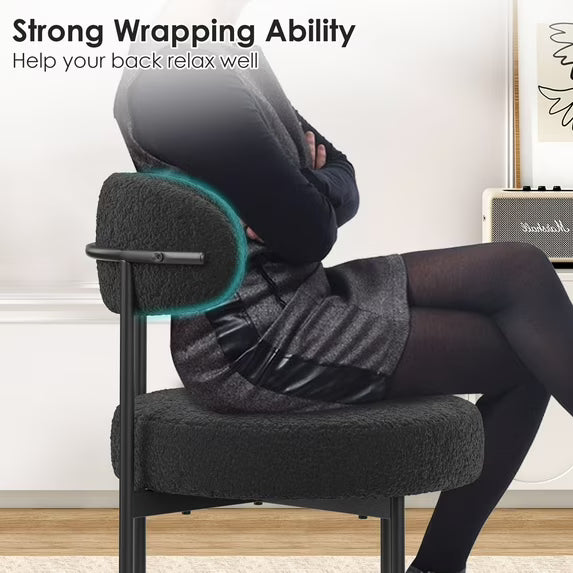 Farini Mid-Century Modern Dining Chairs Set of 2, Upholstered Kitchen Chairs with Metal Legs for Dining Room, Living Room, Cafe, Black