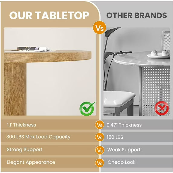 Farini 43" Round Dining Table, Modern Wood Kitchen Table with Metal Base, Seats 4, for Dining Room or Kitchen, Walnut