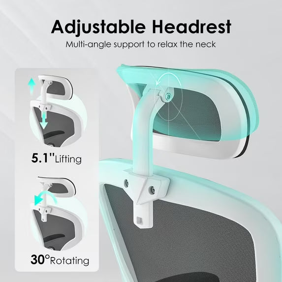 Farini Ergonomic Office Chair, Home Office Desk Chair with Headrest, High Back Computer Chair with Armrests and Adjustable Lumbar Support for Home Office Study Room Bedroom, White & Black