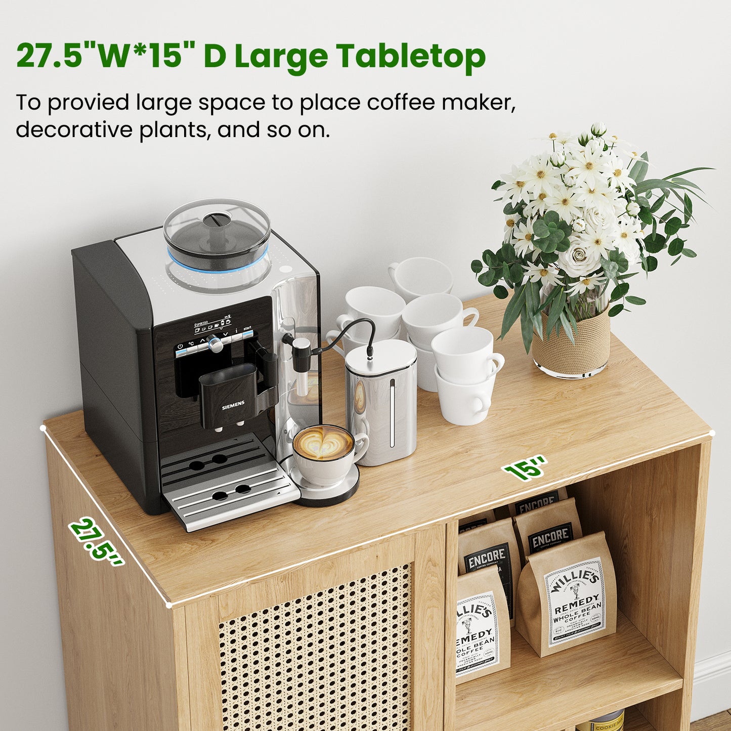 Farini Sideboard Buffet Cabinet, Bar Cabinet with Wine Racks and Adjustable Shelf for Kitchen, Living Room, Home Bar, Nature
