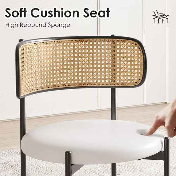 Farini Dining Chairs Set of 4, Upholstered PU Leather & Woven Rattan Side Chairs with Metal Legs for Kitchen, Dining Room, or Cafe, Beige